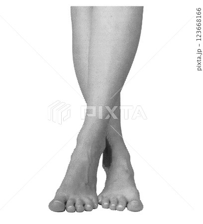 Elegant crossed legs of a beautiful female model in a vintage halftone style, monochrome Elegant crossed legs of a beautiful female model in a vintage halftone style, monochrome 123668166