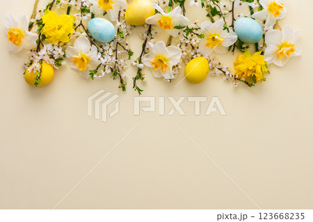 Spring flowers and Easter eggs Spring flowers and Easter eggs 123668235