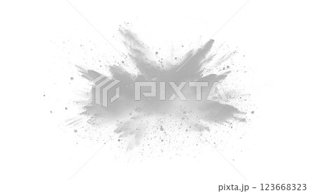 White gray dust powder explosion transparent PNG, isolated background. Dynamic blast eruption, monochrome color effect 123668323