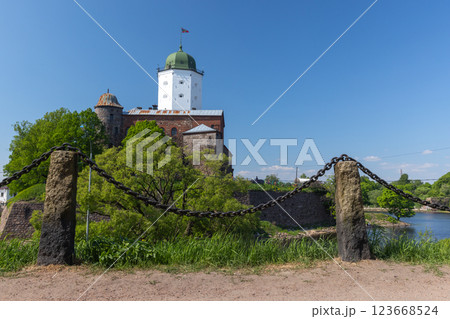 Vyborg Castle on a sunny summer day 123668524