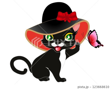 Kitten playing with a butterfly. 123668610