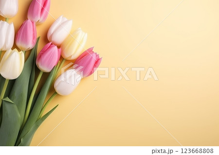 Tulips on a light banner 123668808