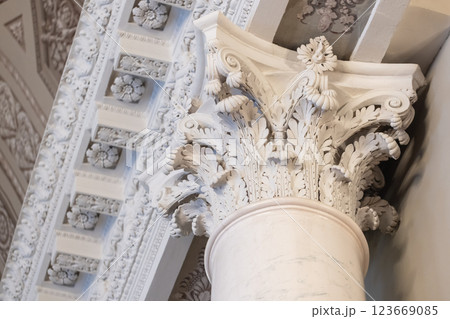 Detailed close-up of an ornate Corinthian column Detailed close-up of an ornate Corinthian column 123669085