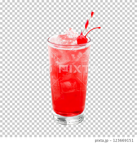 Shirley Temple cocktail, transparent PNG isolated background. Pink red color, mixology, bar menu cocktails, colorful refreshing drink with garnish 123669151