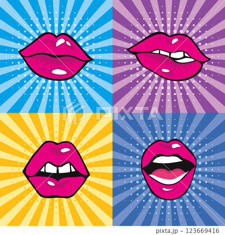 Set mouth with teeth and tongue pop art design Set mouth with teeth and tongue pop art design 123669416