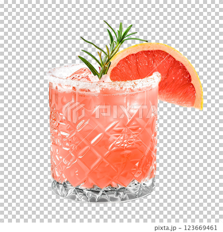Salty Dog cocktail with grapefruit slice garnish transparent PNG isolated background. Mixology, bar menu, colorful vibrant refreshing drink in old fashioned glass Salty Dog cocktail with grapefruit slice garnish transparent PNG isolated background. Mixology, bar menu, colorful vibrant refreshing drink in old fashioned glass 123669461
