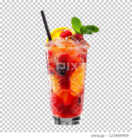 Red Zombie Punch cocktail transparent PNG isolated background. Mixology, bar menu, colorful vibrant refreshing drink in tumbler glass Red Zombie Punch cocktail transparent PNG isolated background. Mixology, bar menu, colorful vibrant refreshing drink in tumbler glass 123669469