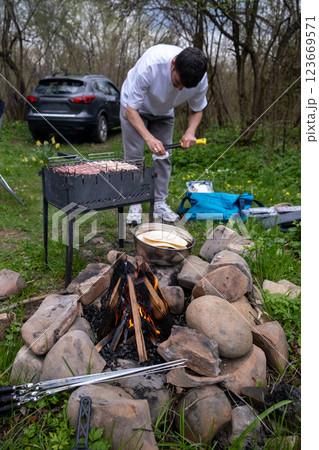 Outdoor Grilling and Camping in the Forest 123669571