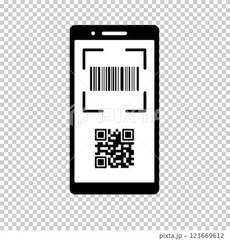 Cashless payment barcode QR code displayed on smartphone screen Cashless payment barcode QR code displayed on smartphone screen 123669612