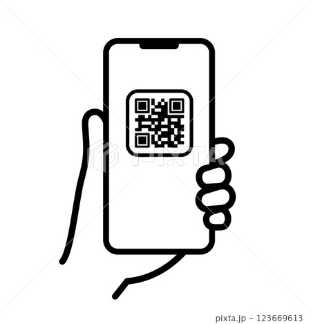 スマホの電子決済をするイラストQRコード スマホの電子決済をするイラストQRコード 123669613
