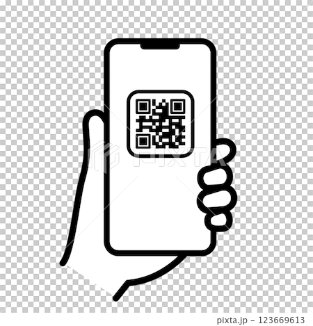 スマホの電子決済をするイラストQRコード スマホの電子決済をするイラストQRコード 123669613
