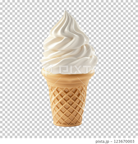 Vanilla soft serve transparent PNG, isolated background. Waffle cup whipped ice cream, parlour shop menu dessert, colorful classic flavour 123670003