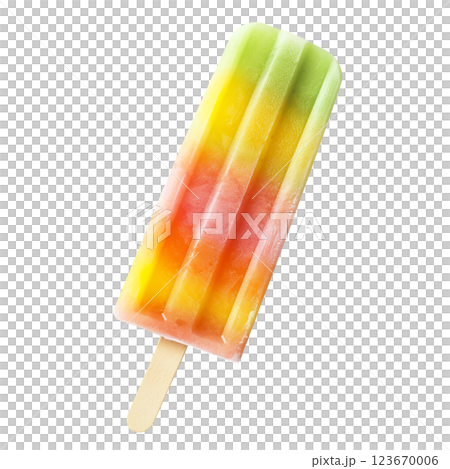 Vibrant Fruit popsicle ice cream transparent PNG, isolated background. Colorful classic summer flavour, parlour shop menu dessert 123670006