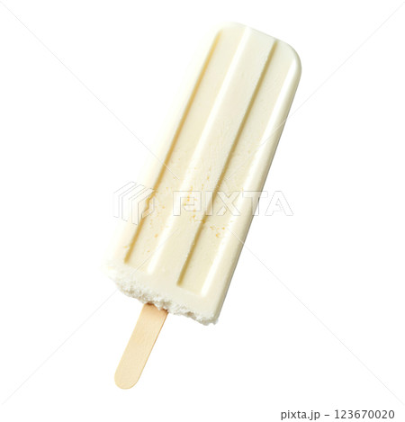 White Creamy Vanilla popsicle ice cream transparent PNG, isolated background. Colorful classic summer flavour, parlour shop menu dessert 123670020
