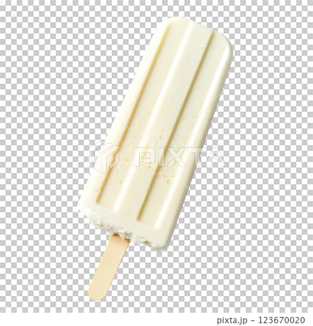 White Creamy Vanilla popsicle ice cream transparent PNG, isolated background. Colorful classic summer flavour, parlour shop menu dessert 123670020