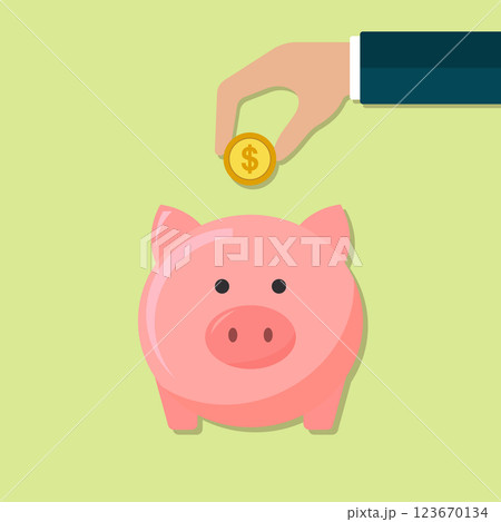 Flat style vector illustration of a hand throwing money into 123670134