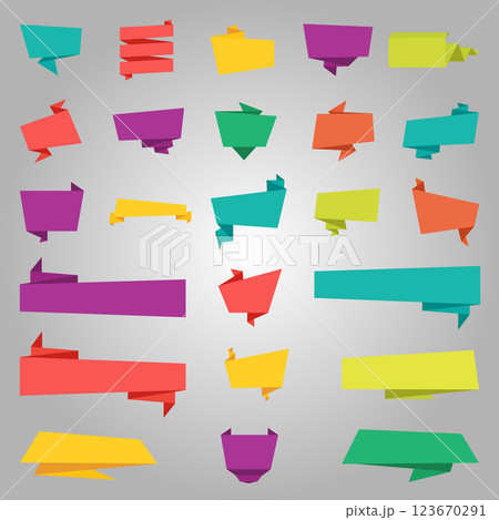 Vector set of colorful origami stickers with colored papers isolated on white background Vector set of colorful origami stickers with colored papers isolated on white background 123670291