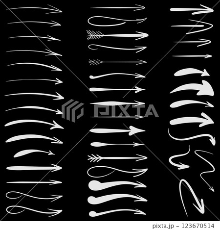 Set of vector simple doodle arrow sketches in different styles 123670514