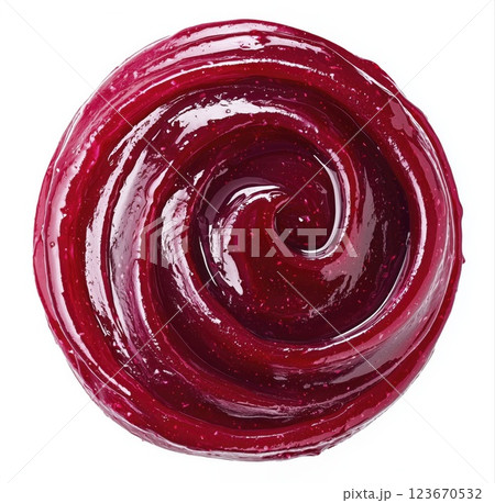 Swirl of berry jam isolated on white background, top view, close up 123670532