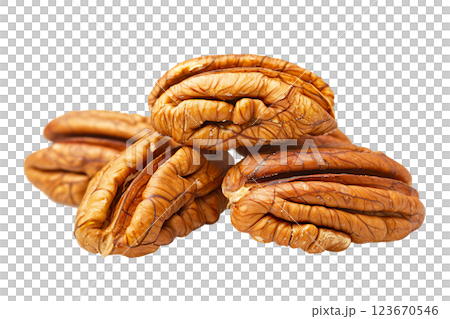 Pecan nuts PNG, transparent isolated background. Healthy superfood nut snack. Nutritious, natural, organic food, flavour, cooking ingredient, vitamin mineral source 123670546