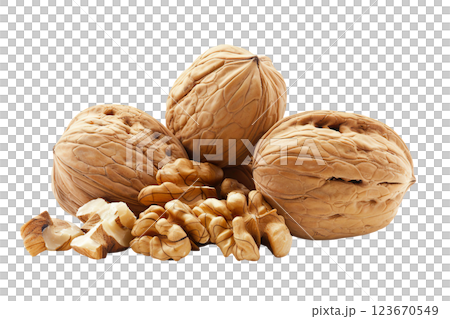 Walnut nuts PNG, transparent isolated background. Healthy superfood nut snack. Nutritious, natural, organic food, flavour, cooking ingredient, vitamin mineral source 123670549