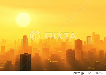 Warm and serene golden sunrise illuminating the urban skyline with calm and peaceful morning sunlight over the cityscape Warm and serene golden sunrise illuminating the urban skyline with calm and peaceful morning sunlight over the cityscape 123670782
