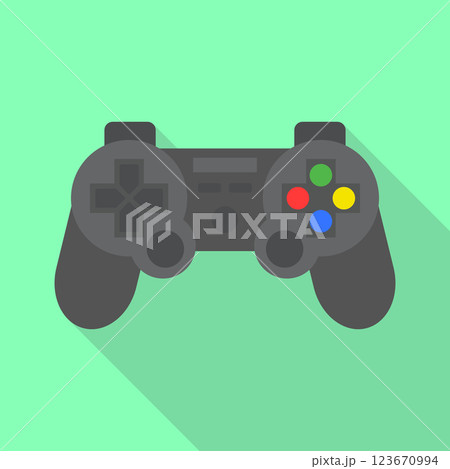 Gray game joystick icon, flat illustration of black game joystick vector icon for web design. 123670994