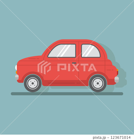 Vector icon red car in flat style with shadow on bright background in flat style. 123671014
