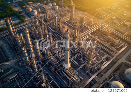 From area of industry factory zone, oil is stored in an oil refinery plant petrochemical AI Generative 123671063
