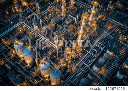 Refinery plant petrochemical storage tank are located in an industry factory area AI Generative 123671066