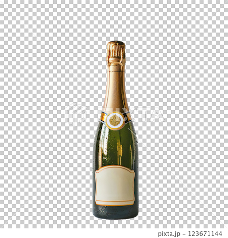 Bottle of champagne white label mockup transparent PNG set bundle isolated background 123671144