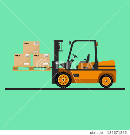 Vector icon forklift with flat-style boxes on a bright background. 123671286