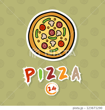 Vector banner advertising depicts pizza and text with a shadow on a bright background, for advertising and the Internet. 123671290