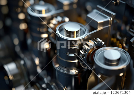 Modern engine with pistons in cylinders latest technological valves AI Generative 123671304