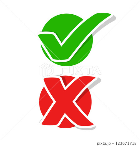 flat check mark and cross stickers 123671718
