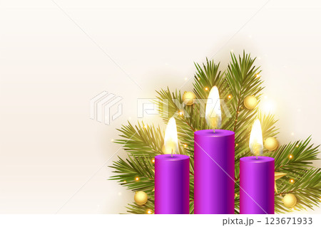 three advent candles with christmas decoration three advent candles with christmas decoration 123671933