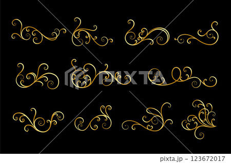 set of floral ornaments in golden colors 123672017