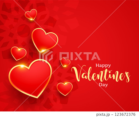 stylish valentines day wishes card with golden hearts 123672376
