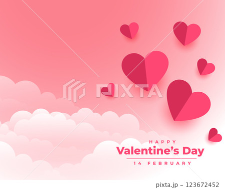 happy valentines day background with paper hearts and clouds 123672452
