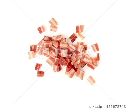 Cured carbonara pork isolated, raw smoked bacon, streaky brisket on white background 123672748