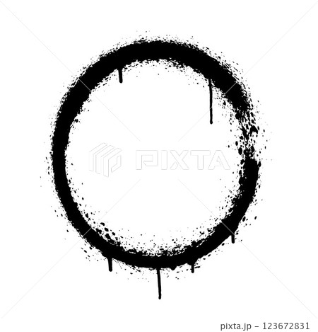 Circle icon drawn by spray with overspray in black over white. Vector illustration. Circle icon drawn by spray with overspray in black over white. Vector illustration. 123672831