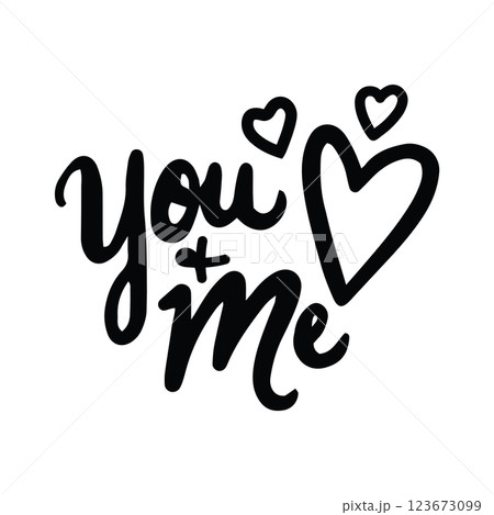 Hand Drawn You and Me Calligraphy - Hearts Icon Hand Drawn You and Me Calligraphy - Hearts Icon 123673099