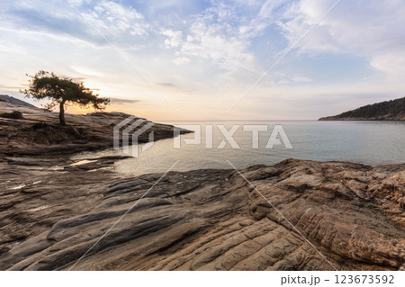 Paradise beach at sunrise. Greece 123673592