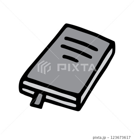Doodle book with bookmark icon hand drawn with black line in freehand style and colored grey 123673617