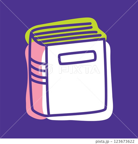 Doodle book icon hand drawn with thin line and colorful blobs Doodle book icon hand drawn with thin line and colorful blobs 123673622