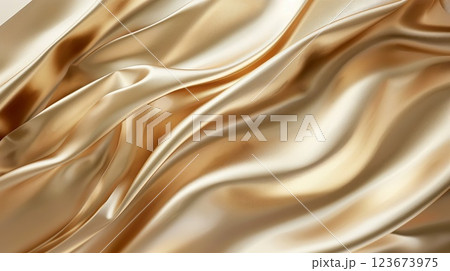 Close-up of elegant gold satin material with soft folds 123673975