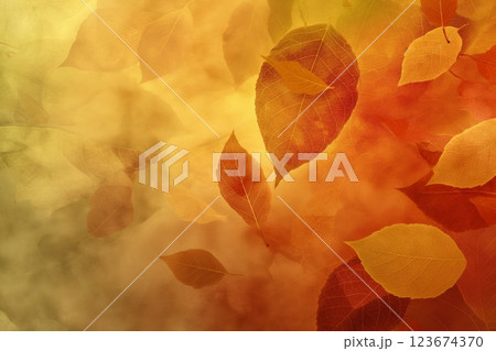 Vibrant autumn leaves background texture in warm tones with a soft focus, perfect for fall-themed designs and wallpapers, showcasing the colorful foliage of nature in october and november 123674370