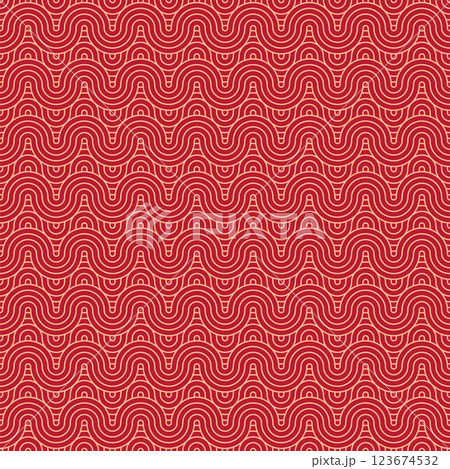 Vector Japanese seamless pattern in oriental geometric traditional style. Festive ornament for lunar chinese new year decoration. Red and golden asian creative motif. Abstract Waves and Circles 123674532