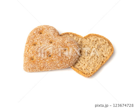 Oatmeal Bun in the Shape of a Heart Isolated, Gluten Free Flat Finnish Bread Roll 123674728