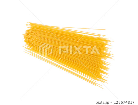 Raw spaghetti isolated, dry spagetti, long wheat noodles, uncooked italian macaroni bundle 123674817